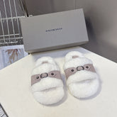 BALENCIAGA 25S SLIPPERS IN DUSTY PINK GRAY SUEDE AND WHITE WOOL