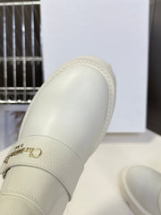 DIORALPS ANKLE BOOTS 25S IN WHITE LAMBSKIN AND BEIGE WOOL WITH GOLD HARDWARE