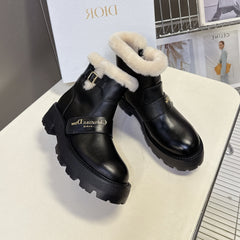 DIORALPS ANKLE BOOTS 25S IN BLACK LAMBSKIN AND BEIGE WOOL WITH SILVER HARDWARE