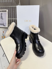 DIORALPS ANKLE BOOTS 25S IN BLACK LAMBSKIN AND BEIGE WOOL WITH SILVER HARDWARE