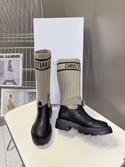 DIOR 25S D-MAJOR ANKLE BOOTS IN BLACK CALFSKIN AND BEIGE FABRIC