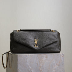 YSL 25S CALYPSO 30 IN DARK OLIVE GRAINED CALFSKIN GOLD HARDWRE
