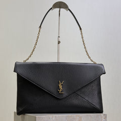 YSL 25S CASSANDRE ENVELOPE MESSENGER 35 IN BLACK LAMBSKIN GOLD HARDWRE