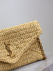 YSL 25S CALYPSO BAG 19 IN NATURAL RAFFIA AND CALFSKIN GOLD HARDWARE