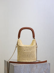 YSL 25S GABY BUCKET BAG 19 IN RAFFIA AND CALFSKIN GOLD HARDWRE