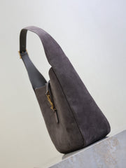 YSL 25S LE 5 À 7 SUPPLE SMALL 23 IN DARK GRAY SUEDE GOLD HARDWRE