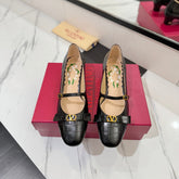VLTN VLOGO SIGNATURE ROUND-TOE HEELS 25S IN BLACK LAMBSKIN SNAKE-EMBOSSED