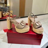 VLTN ESPADRILLE WEDGE SANDALS 25S 115 MM IN BEIGE BROWN LAMBSKIN