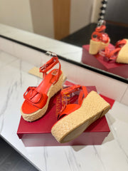 VLTN ESPADRILLE WEDGE SANDALS 25S 90 MM IN ORANGE LAMBSKIN STYLE 8