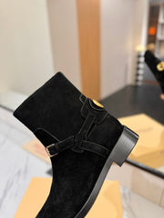 VALENTINO 25S PATTIE ANKLE BOOTS IN BLACK SUEDE WITH GOLD HARDWARE