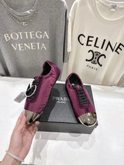 PRADA 25S COLLAPSE RE NYLON AND SUEDE SNEAKERS IN PLUM WITH METAL TOECAP