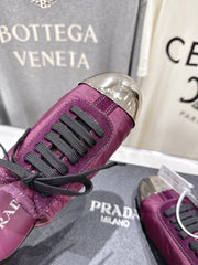 PRADA 25S MULES IN PLUM WITH METAL TOECAP