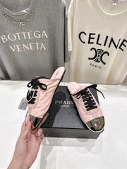 PRADA 25S MULES IN LIGHT PINK WITH METAL TOECAP