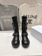DIOR 25S BIKER BOOTS IN BLACK CALFSKIN WITH SILVER HARDWARE