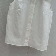 CC 25 Sleeveless Shirt White Silk Cotton Fabric