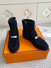 HM 25S KELSY ANKLE BOOT IN BLACK SUEDE WITH SILVER HARDWARE