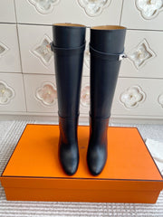 HM 25S TALL BOOTS 90 MM IN BLACK LAMBSKIN WITH SILVER HARDWARE