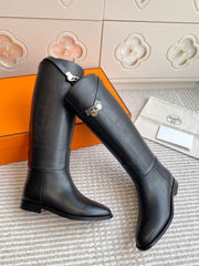 HM 25S JUMPING BOOTS IN BLACK LAMBSKIN WITH SILVER HARDWARE