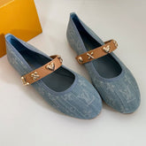 ROMY FLAT BALLERINA IN LIGHT BLUE MONOGRAM DENIM