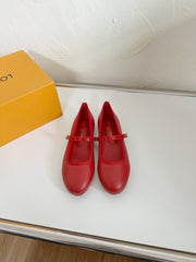 ROMY FLAT BALLERINA IN RUBY RED CALFSKIN