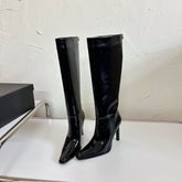 HIGH HEEL KNEE BOOTS IN BLACK SHINY CALFSKIN