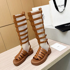 Triomphe high boots leather buckles Ginggerbread Brown