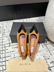 ALAIA PUMP 1 CM IN COPPER BROWN SUEDE MIX BLACK CALFSKIN