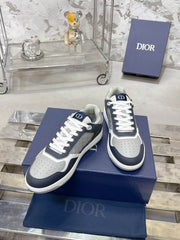 DIOR 25S B27 UPTOWN LOW-TOP SNEAKERS IN DARK BLUE MIX GREY CALFSKIN STYLE 2