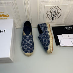 NEW FLAT FISHERMAN SHOES NAVY BLUE COTTON CANVAS