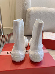 VIV' RUN LIGHT SOCKS ANKLE BOOTS IN WHITE FABRIC STRASS BUCKLE