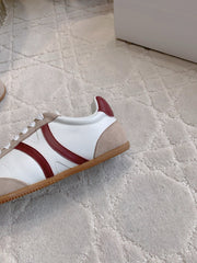 CELINE 25S JOGGER LOW LACE UP SNEAKER IN WHITE BEIGE RED CALFSKIN AND SUEDE