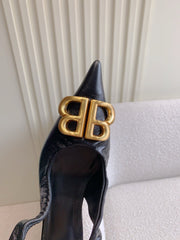 BALENCIAGA 25S HIGH SLINGBACK 35 MM IN BLACK LAMBSKIN WITH GOLD HARDWARE