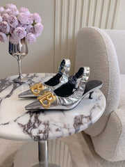 BALENCIAGA 25S HIGH SLINGBACK 35 MM IN SILVER LAMBSKIN WITH GOLD HARDWARE