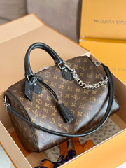 LV 25S SPEEDY SOFT 30 IN BROWN MONOGRAM CANVAS AND CALFSKIN SILVER HARDWARE