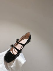 MINI TRES VIVIER STRASS BUCKLE BABIES BALLERINAS IN BLACK PATENT CALFSKIN