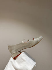 MINI TRES VIVIER STRASS BUCKLE BABIES BALLERINAS IN BEIGE CALFSKIN FULLY EMBELLISHED CRYSTALS