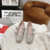 MINI TRES VIVIER STRASS BUCKLE BABIES BALLERINAS IN BEIGE CALFSKIN FULLY EMBELLISHED CRYSTALS