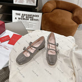 MINI TRES VIVIER STRASS BUCKLE BABIES BALLERINAS IN TAUPE CALFSKIN FULLY EMBELLISHED CRYSTALS