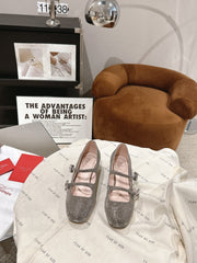 MINI TRES VIVIER STRASS BUCKLE BABIES BALLERINAS IN TAUPE CALFSKIN FULLY EMBELLISHED CRYSTALS