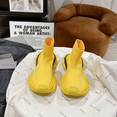 BALENCIAGA 25S SPEED TRAINER SNEAKERS 55 MM IN YELLOW AND BLACK KNIT