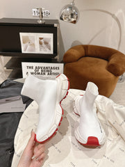 BALENCIAGA 25S SPEED TRAINER SNEAKERS 55 MM IN WHITE AND RED KNIT