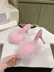BALENCIAGA 25S HIGH-HEELED SANDALS 85 MM IN PINK FAUX FUR AND PU