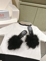 BALENCIAGA 25S HIGH-HEELED SANDALS 85 MM IN BLACK FAUX FUR AND PU