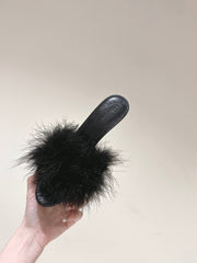 BALENCIAGA 25S HIGH-HEELED SANDALS 85 MM IN BLACK FAUX FUR AND PU