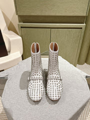 ALAIA SHORT BOOTS IN WHITE LAMBSKIN ATTACH RHINSTONES