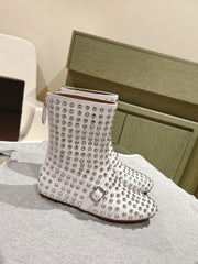 ALAIA SHORT BOOTS IN WHITE LAMBSKIN ATTACH RHINSTONES