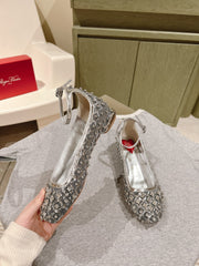 BALLERINAS IN SILVER FABRIC WITH CRYSTAL DETAILING