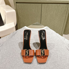 YSL 25S SQUARE-TOE HIGH-HEEL SANDALS 100 MM IN BURNT ORANGE BROWN LAMBSKIN WITH GOLD HARDWARE