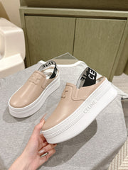 THICK-SOLED ELASTIC BACKLESS SHOES MONGOOSE BEIGE SHINY CALFSKIN