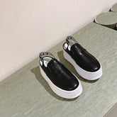 THICK-SOLED ELASTIC BACKLESS SHOES BLACK SHINY CALFSKIN